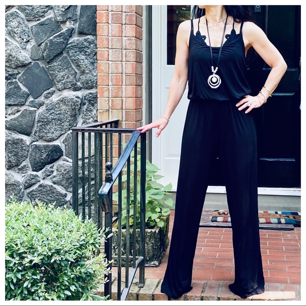 BLACK WIDE LEG TANK JUMPSUIT - Picture 10 of 11